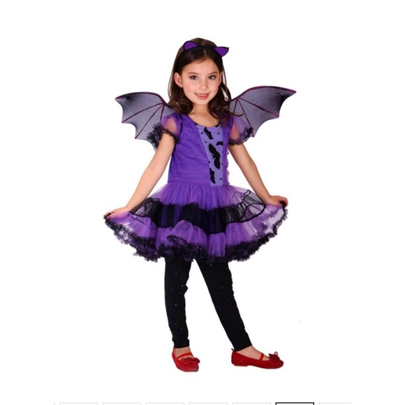 Purple Bat Girl Dress Cat Witch Halloween Costumes - Picture 2 of 8